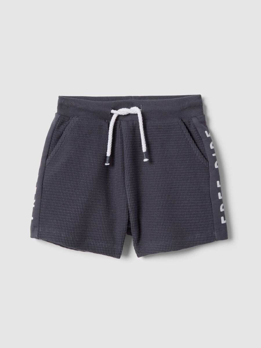 Grey pure cotton shorts with elasticated waist for boys, regular fit_0