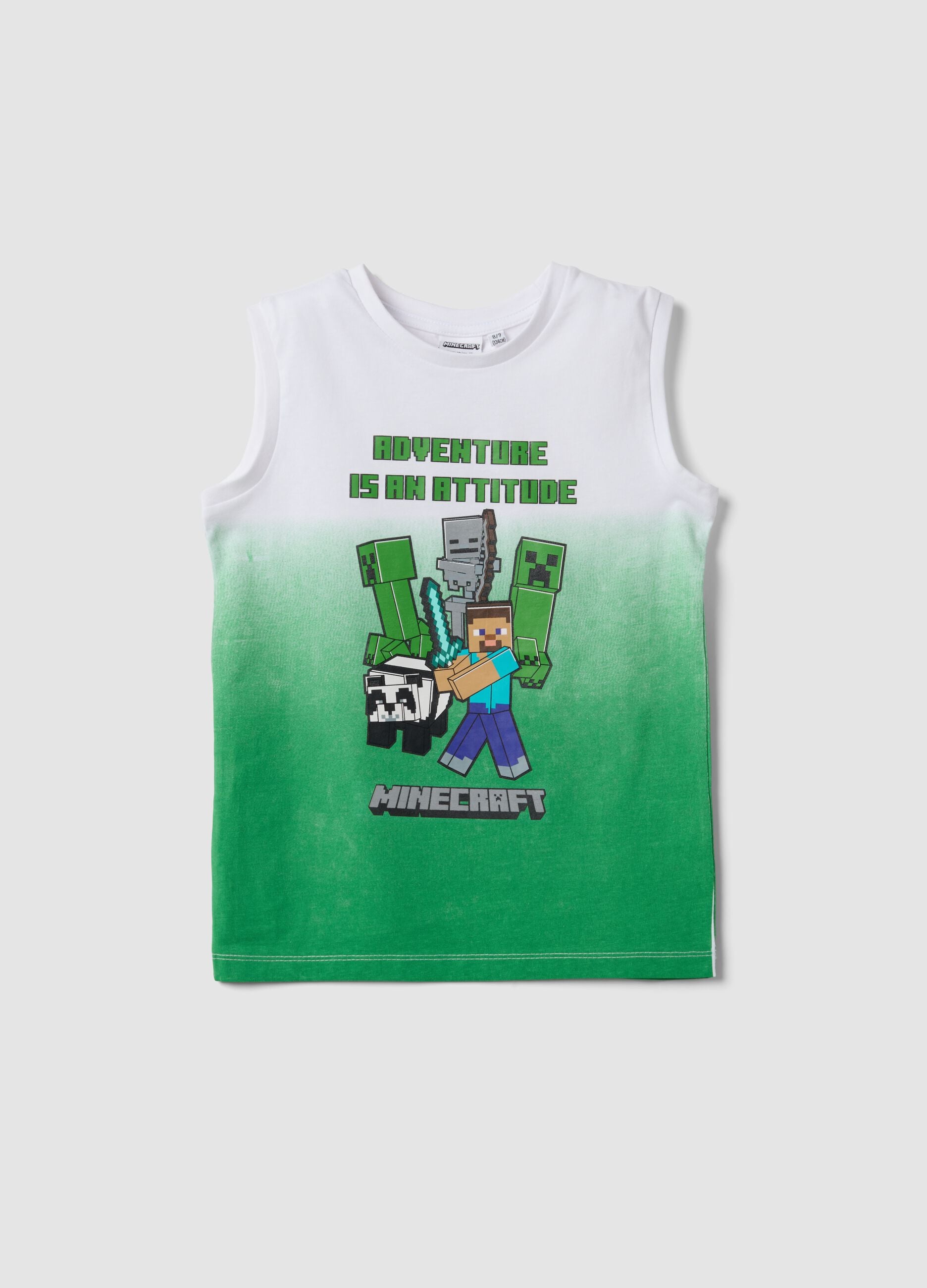 Green pure cotton vest top with print