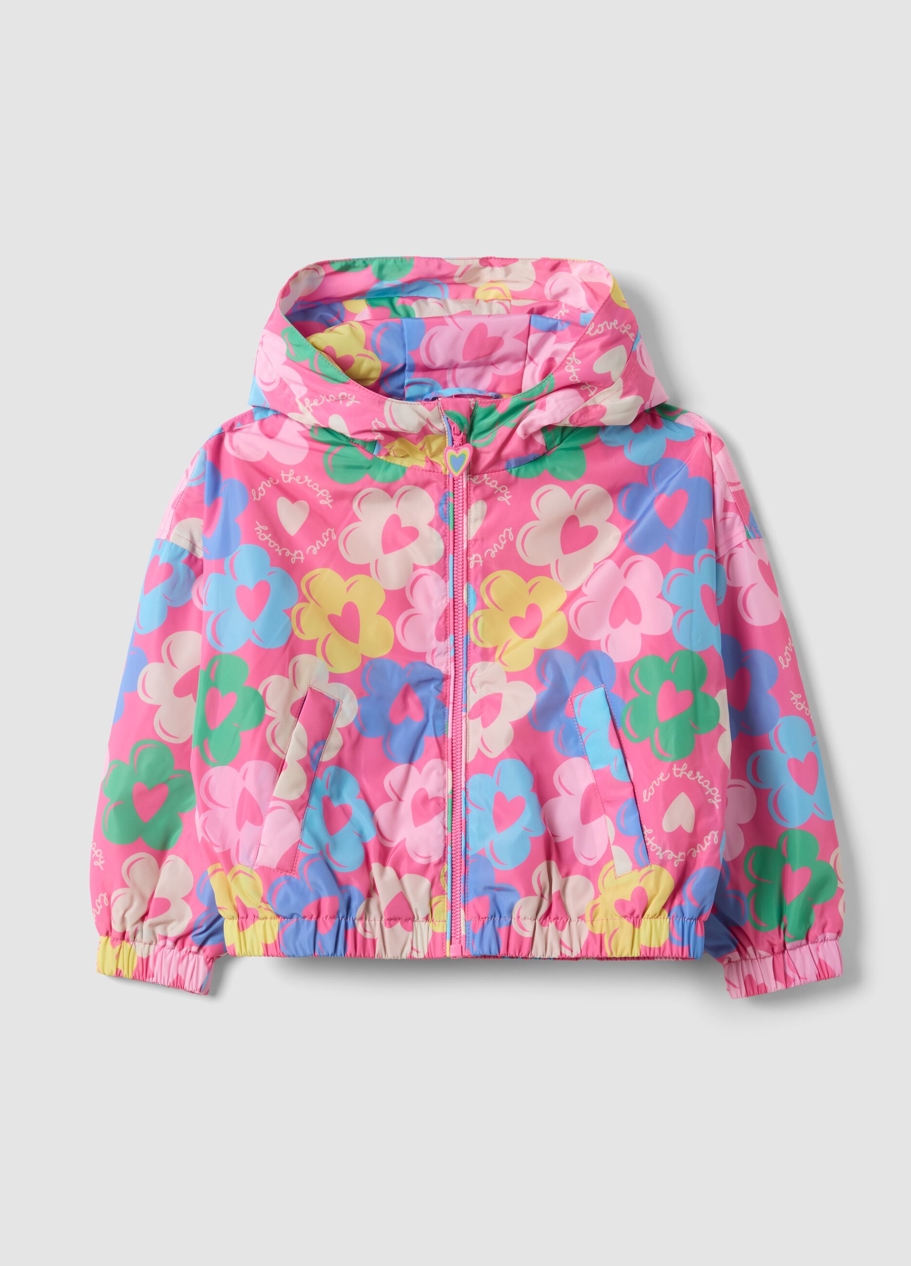 Giubbotto antipioggia multicolor imbottito con fantasia floreale per bambina