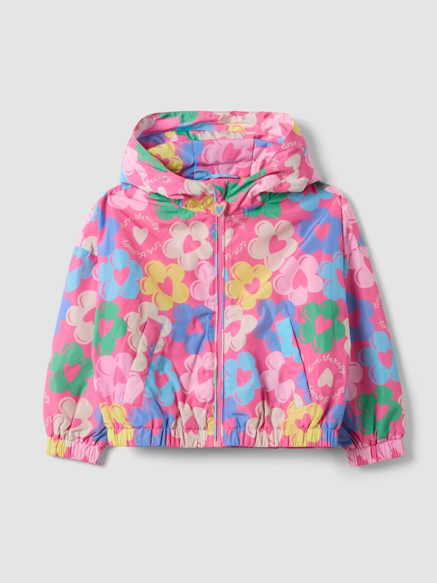 Giubbotto antipioggia multicolor imbottito con fantasia floreale per bambina_0
