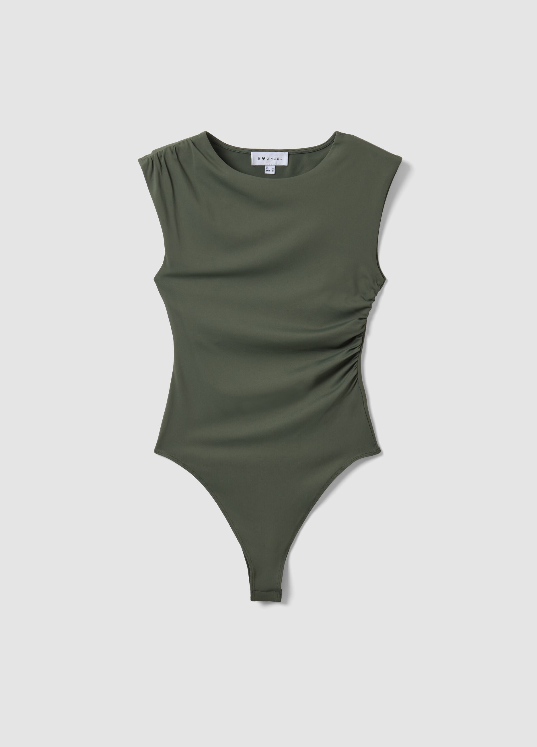 Body verde in tessuto elasticizzato con arricciature regular fit