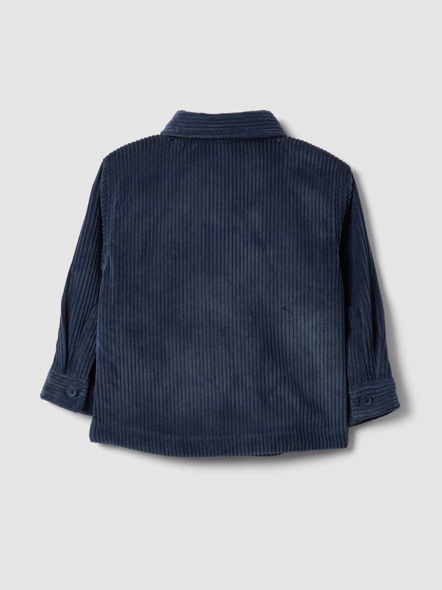 Blue ribbed shacket with buttons and classic collar_1