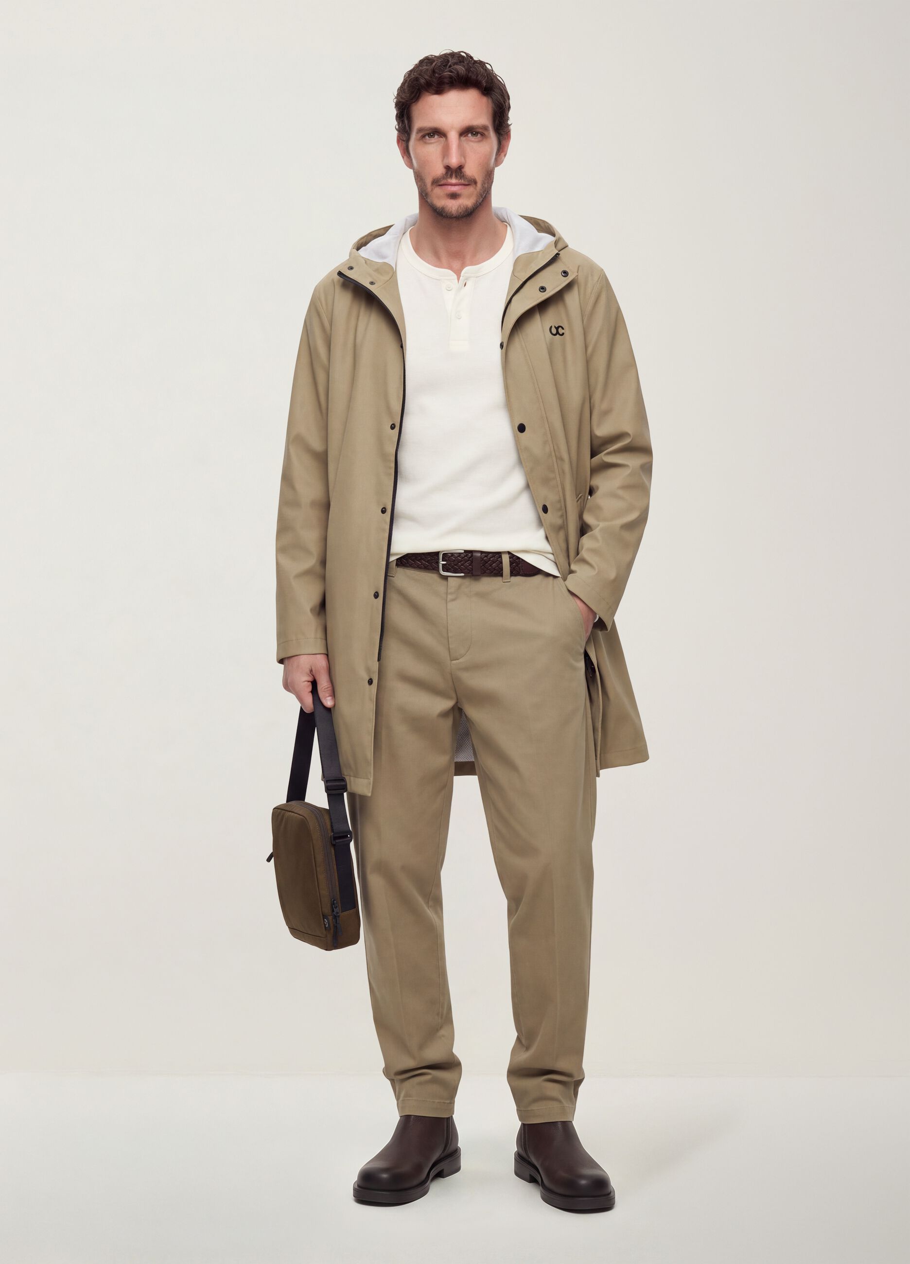 Beige regular-fit raincoat with zip
