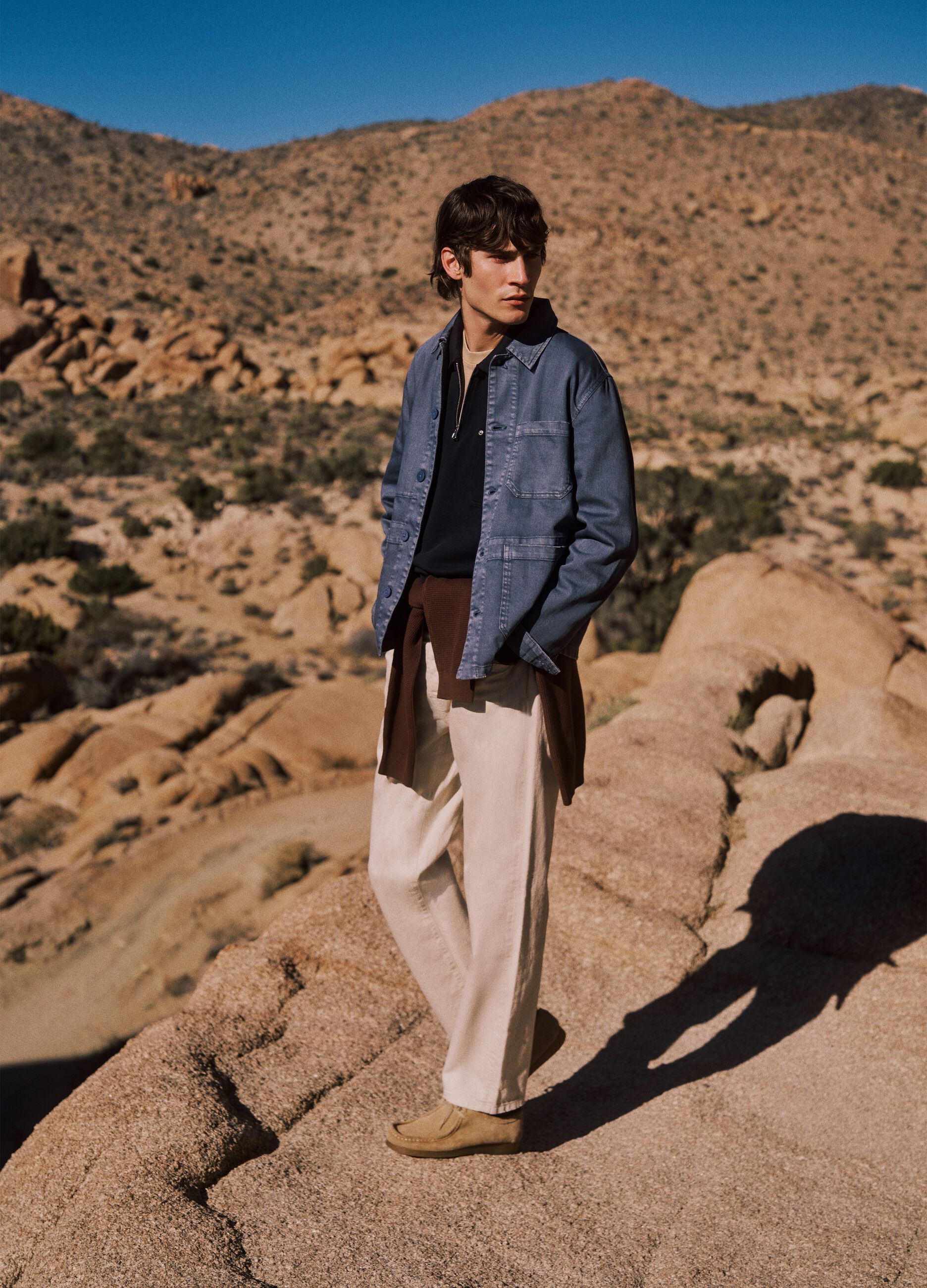 Beige regular fit cotton-linen blend jeans