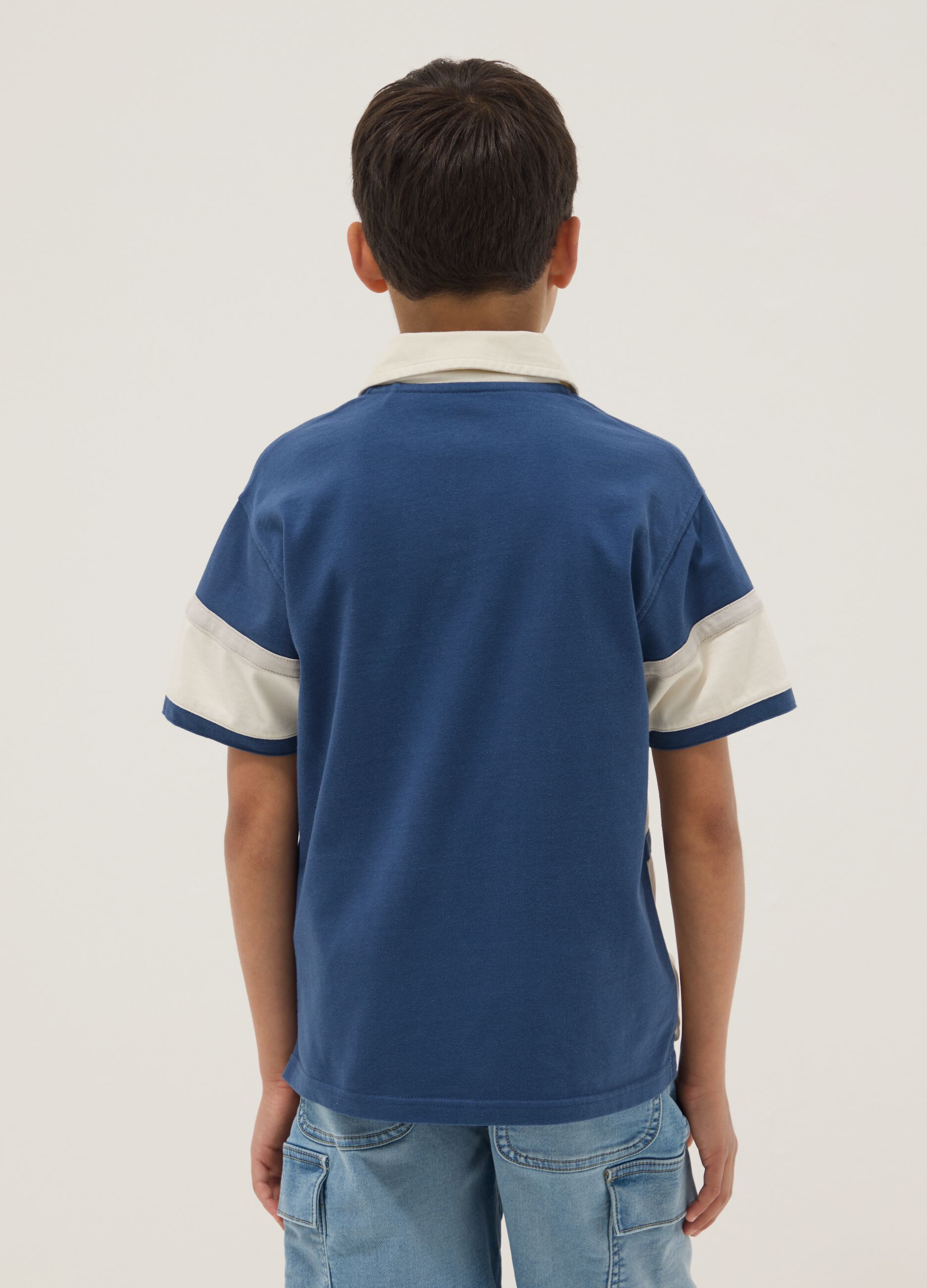 Blaues Kurzarm-Poloshirt aus reiner Baumwolle