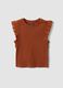 Brown stretch cotton T-shirt with ruffles_0