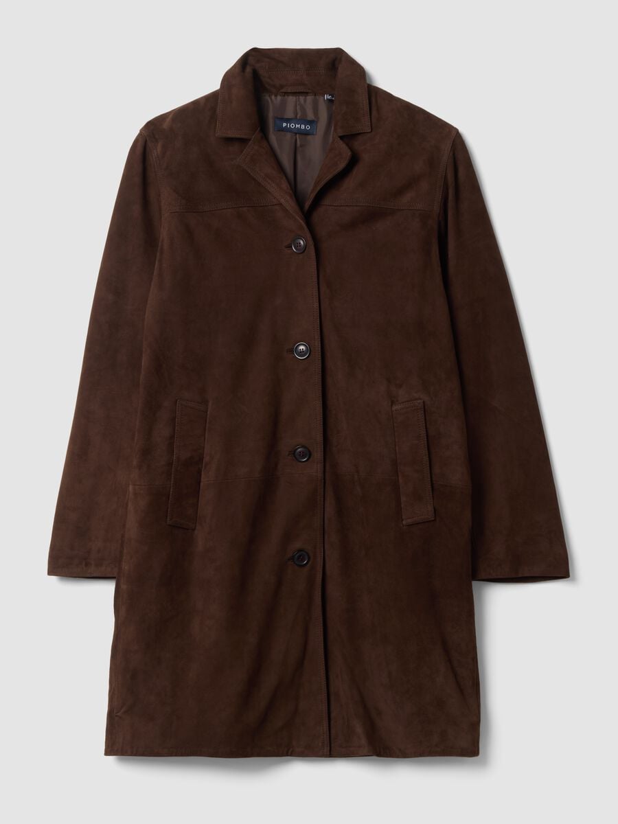 Long brown regular-fit genuine leather coat_4