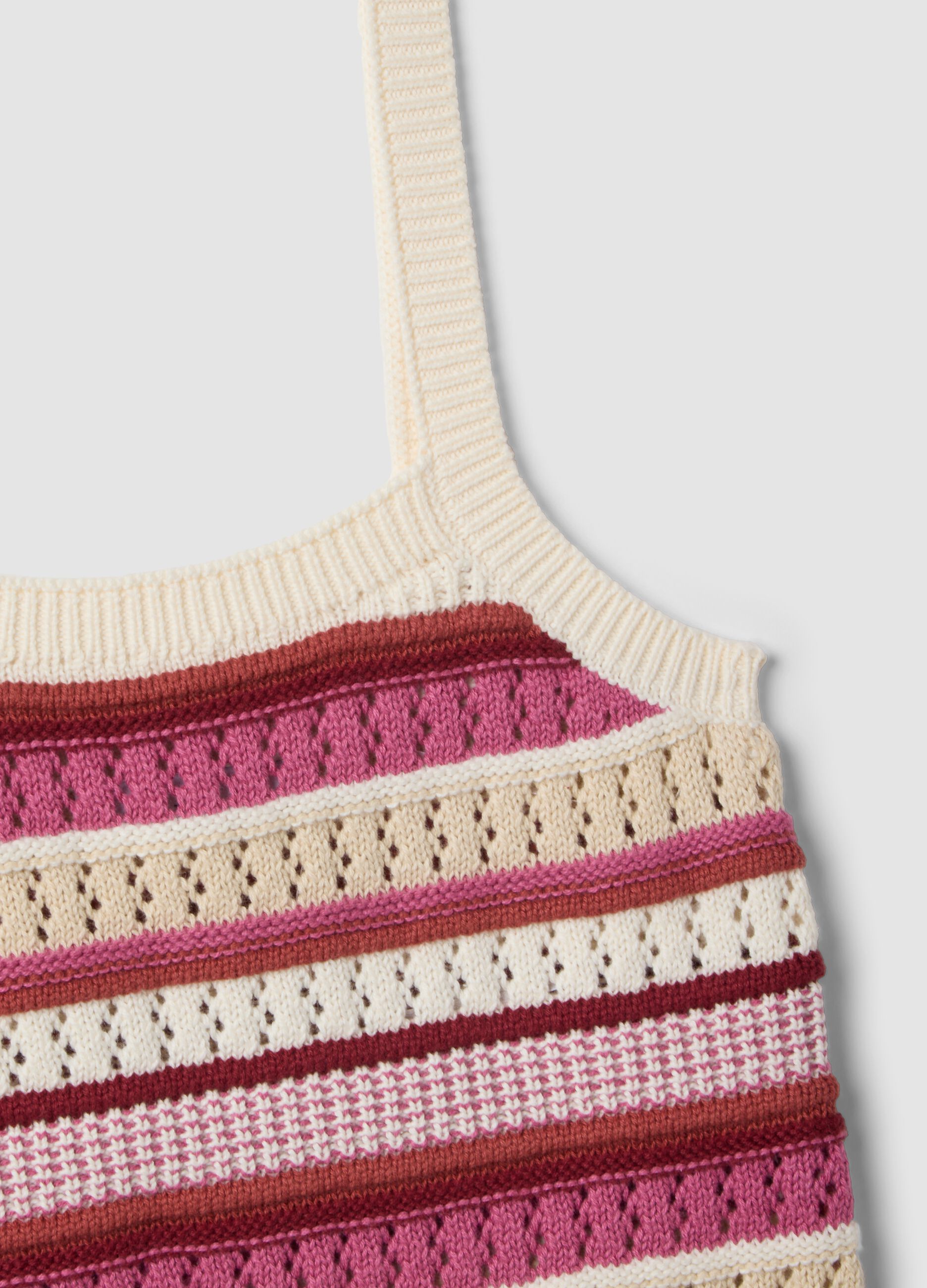 Gilet ajust&eacute; en pur coton &agrave; rayures multicolores avec fines bretelles