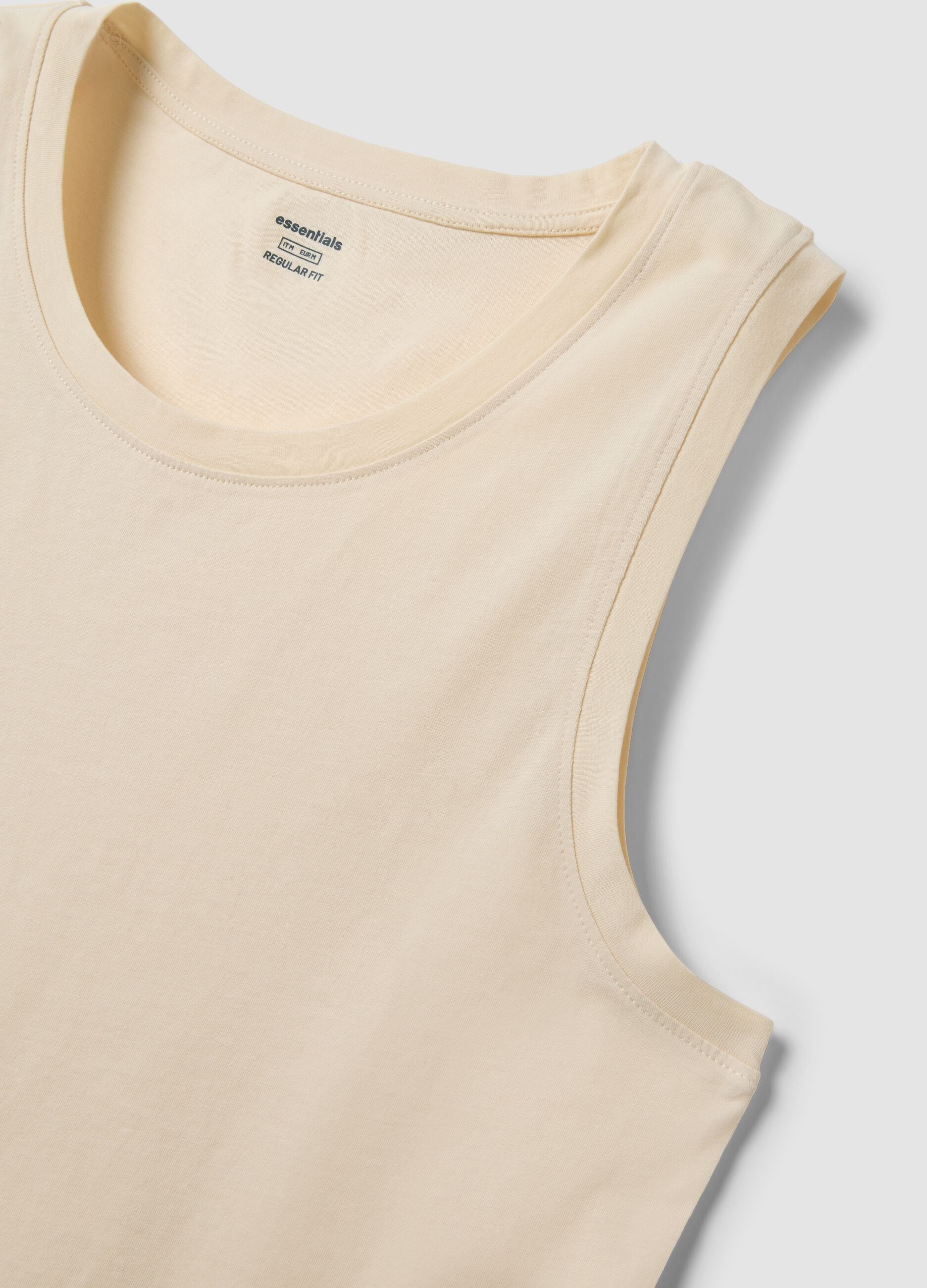 Canotta girocollo beige in puro cotone regular fit
