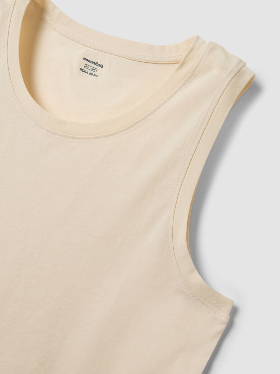 Canotta girocollo beige in puro cotone regular fit_5