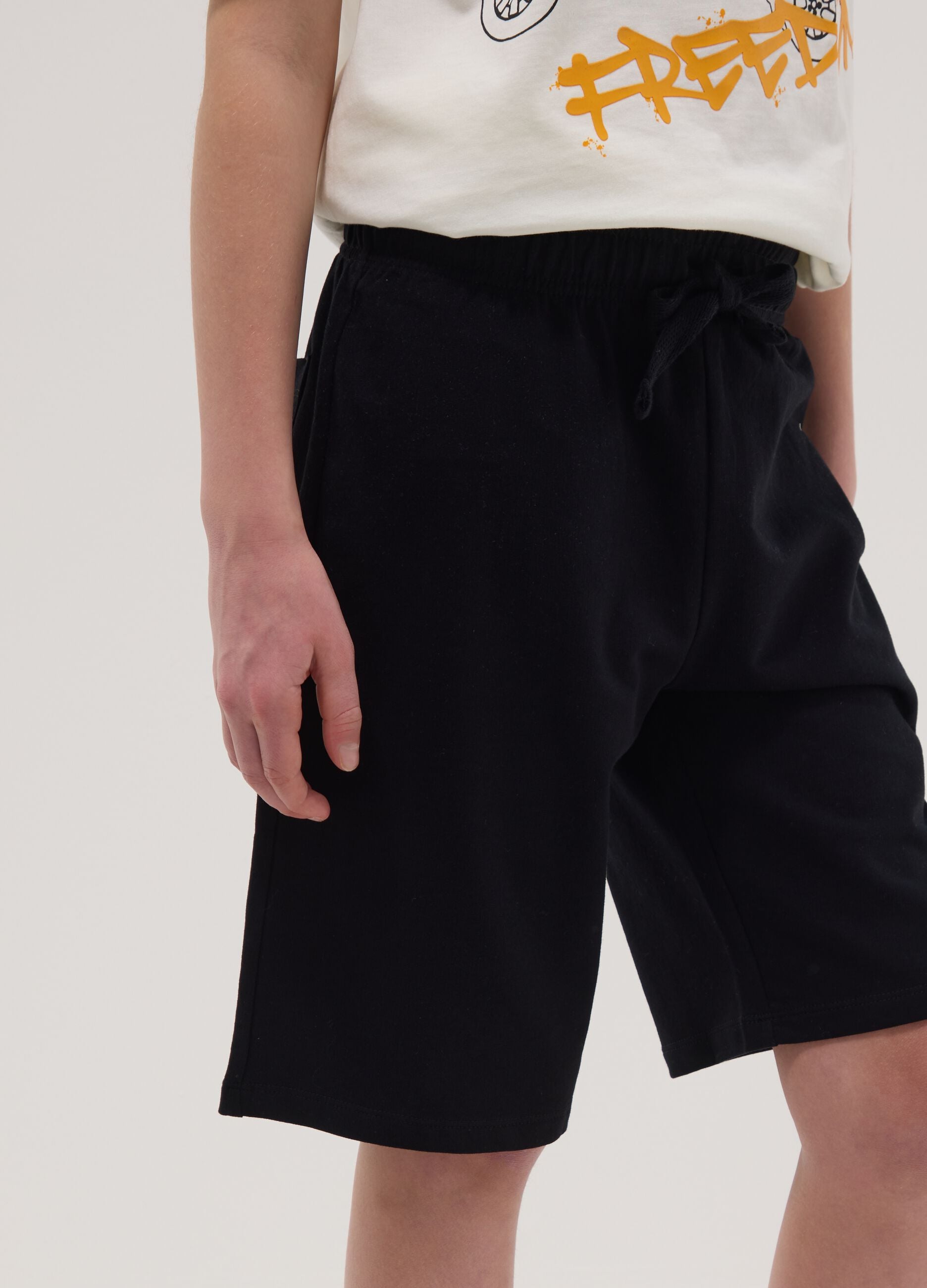 Boy's black pure cotton shorts with regular fit