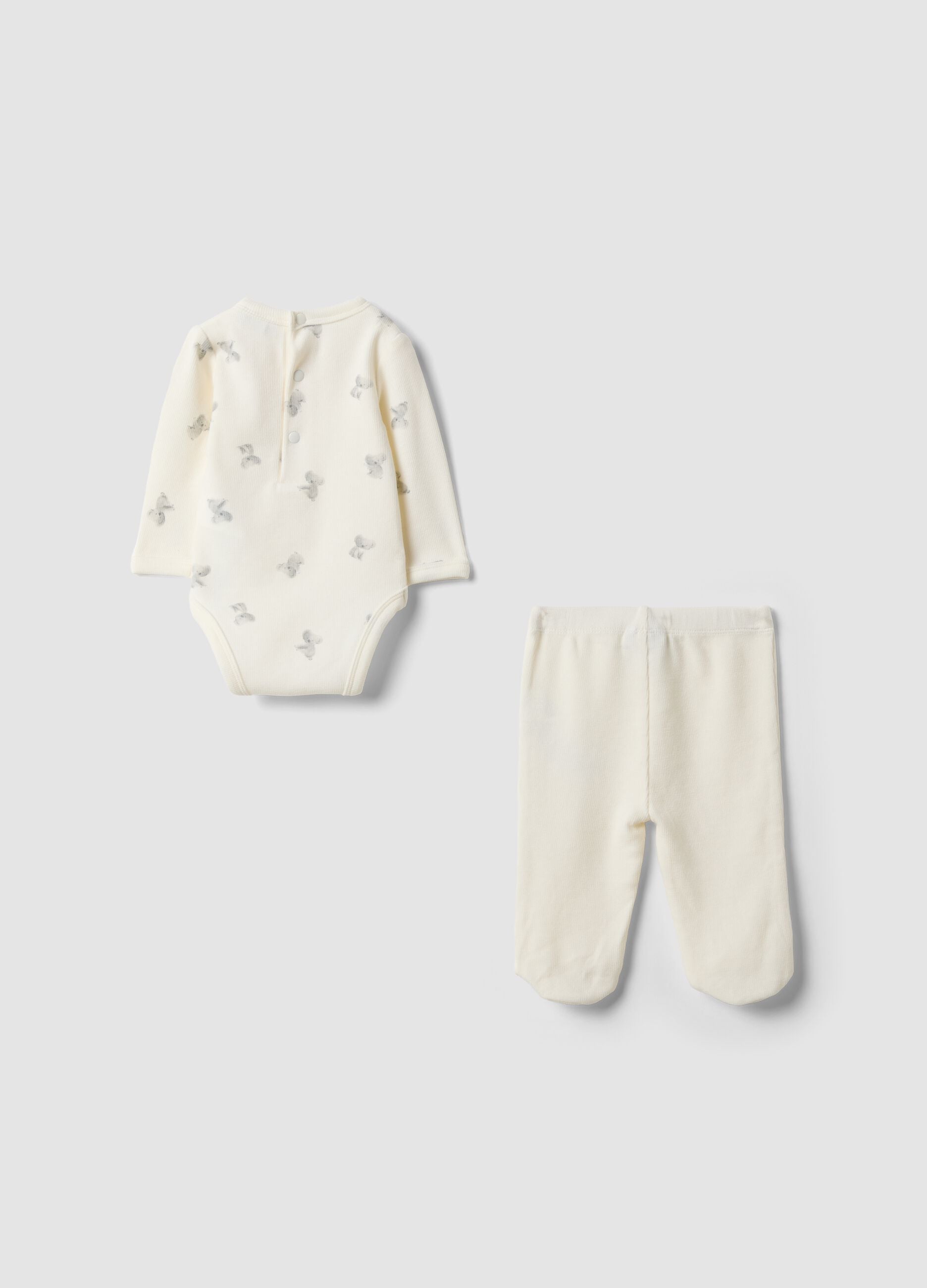 Weisses Set aus Bio-Baumwolle und elastischem Lyocell mit Koala-Prints