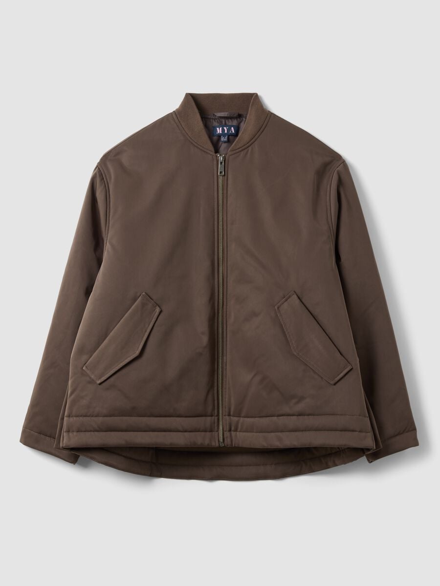 Brown padded regular-fit jacket with zip_0