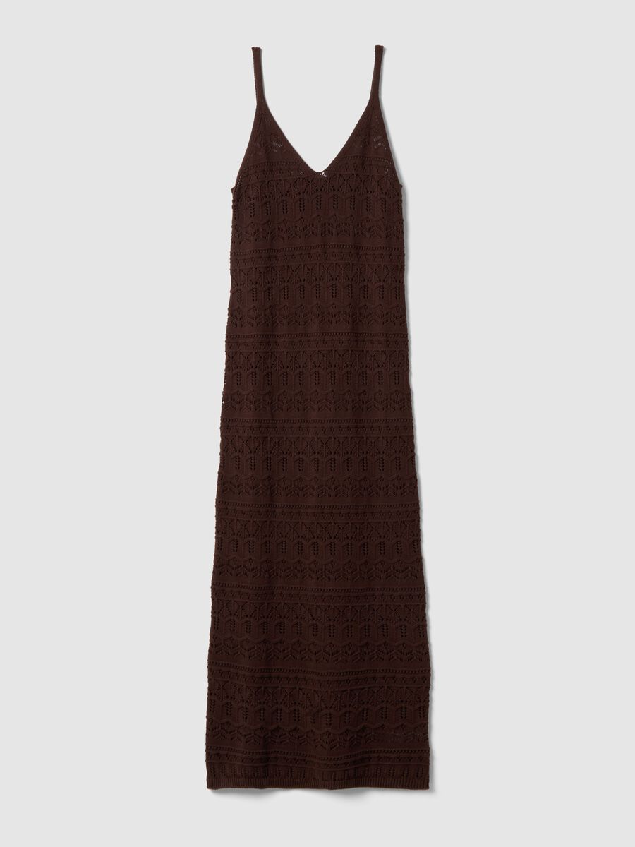 Brown pure cotton long dress slim fit with net texture_4