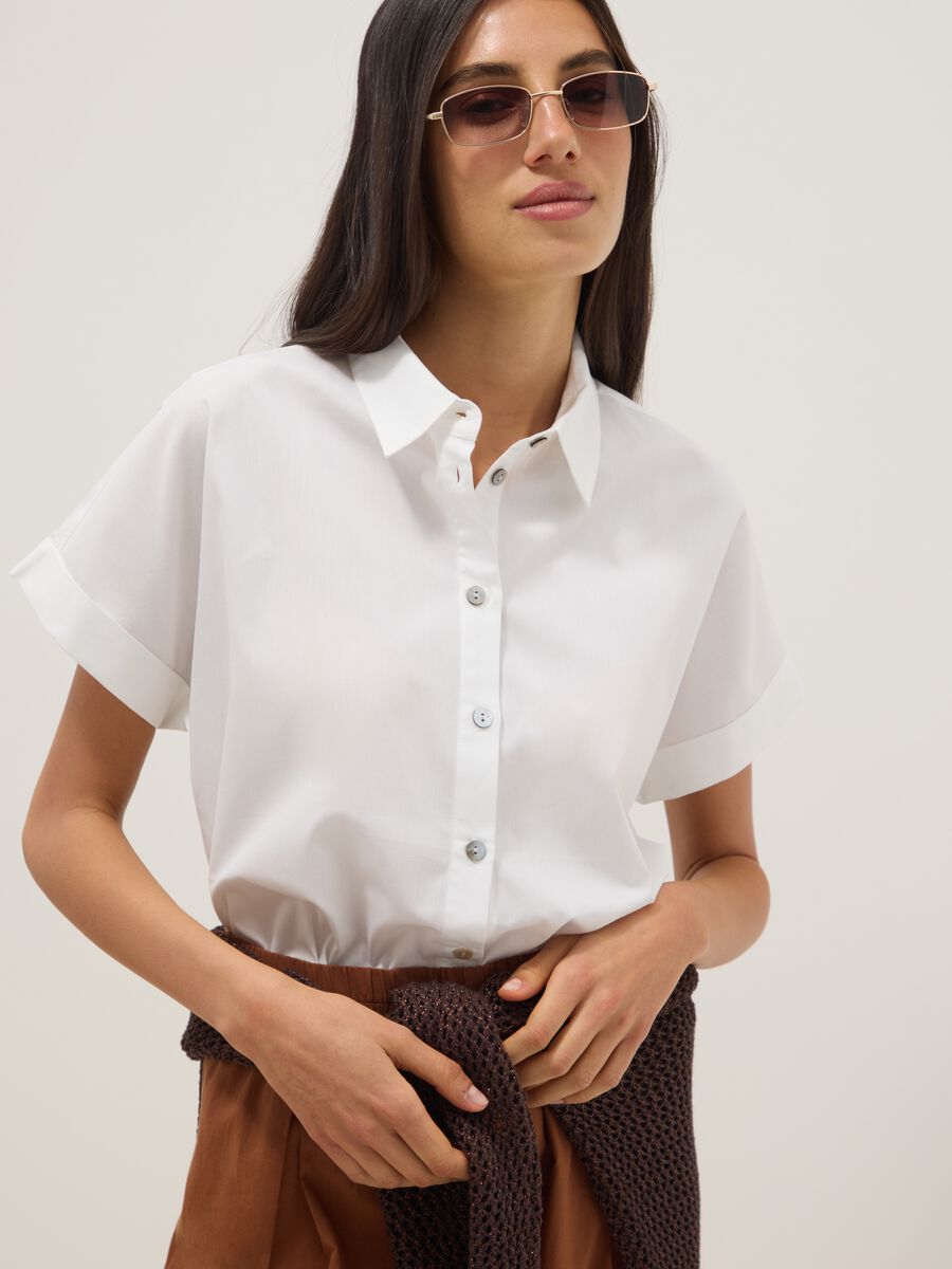 White pure cotton short-sleeve regular-fit shirt_0