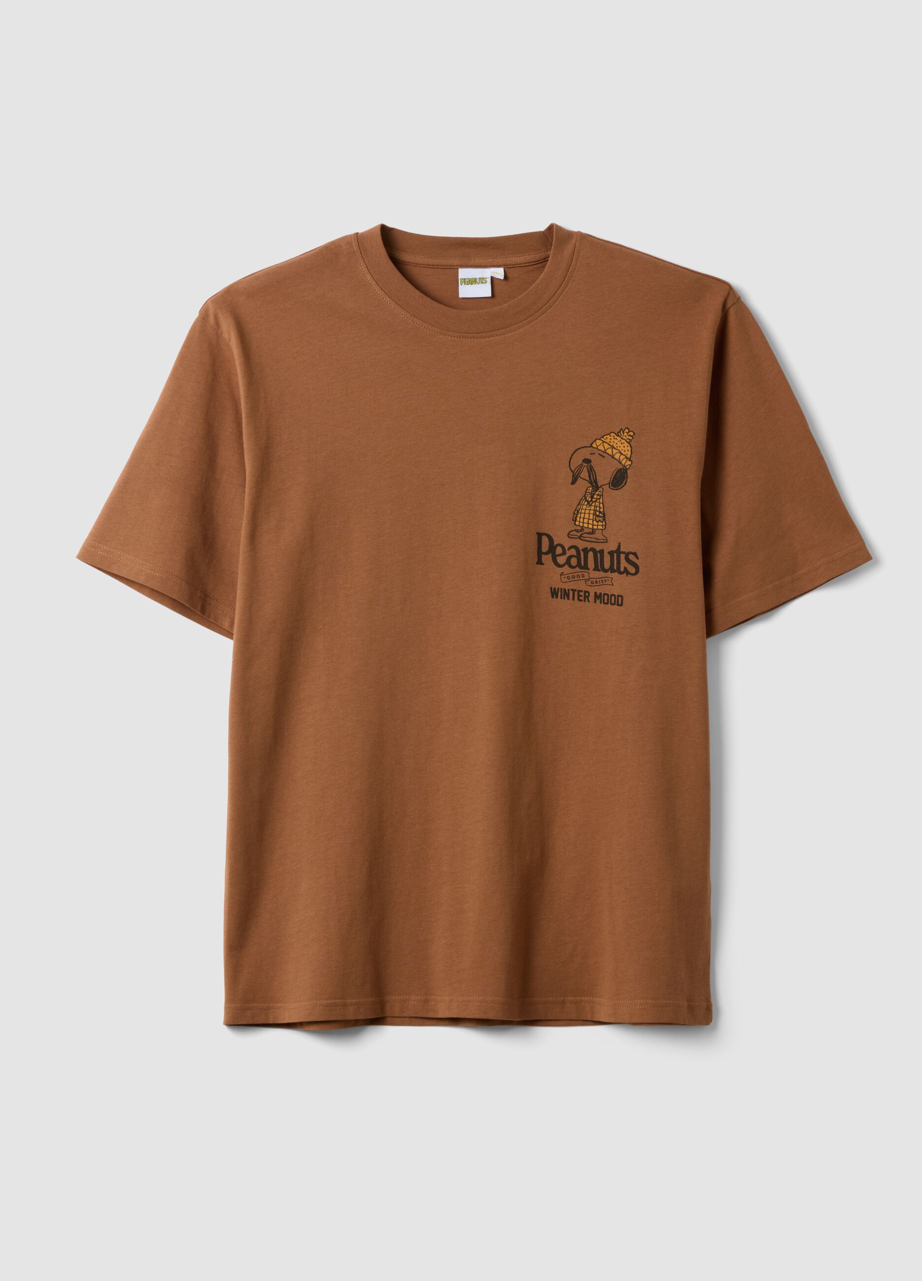 Brown pure cotton Peanuts print T-shirt, relaxed fit