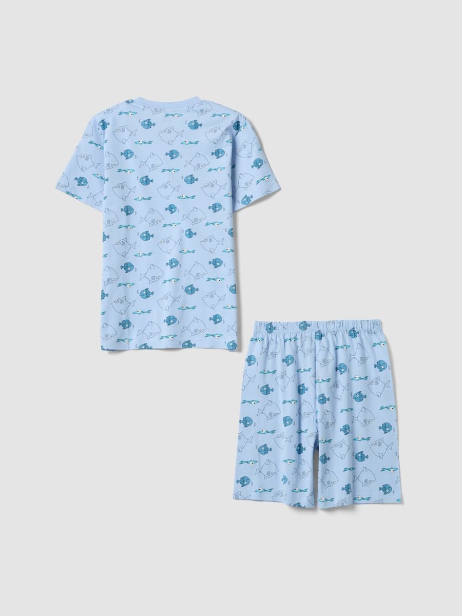 Pyjama gar&ccedil;on bleu en pur coton biologique avec imprim&eacute; poissons_1
