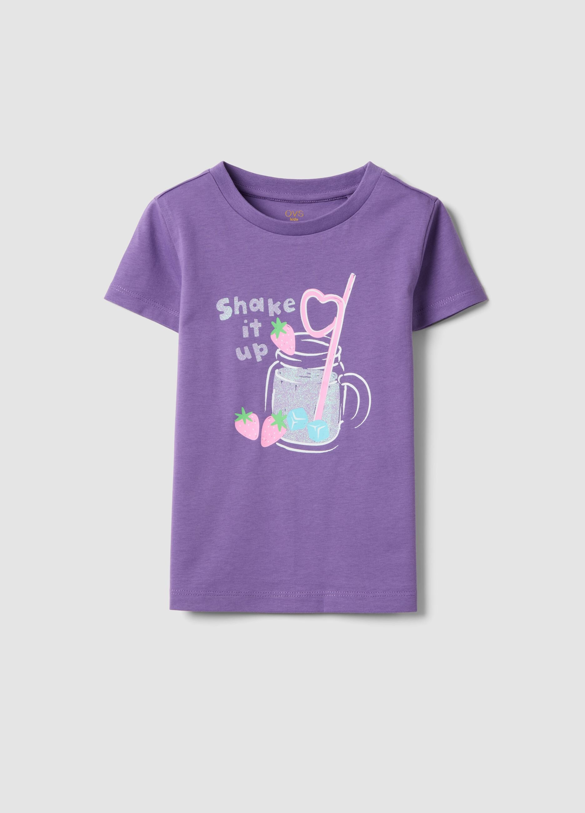 Girls' regular fit purple pure cotton t-shirt with print
