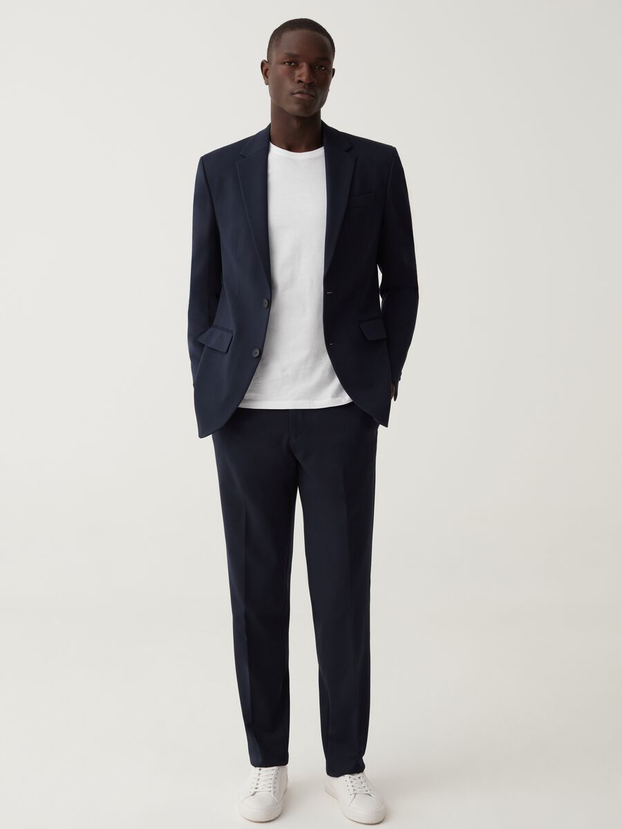 Easy-fit stretch navy blue trousers_0