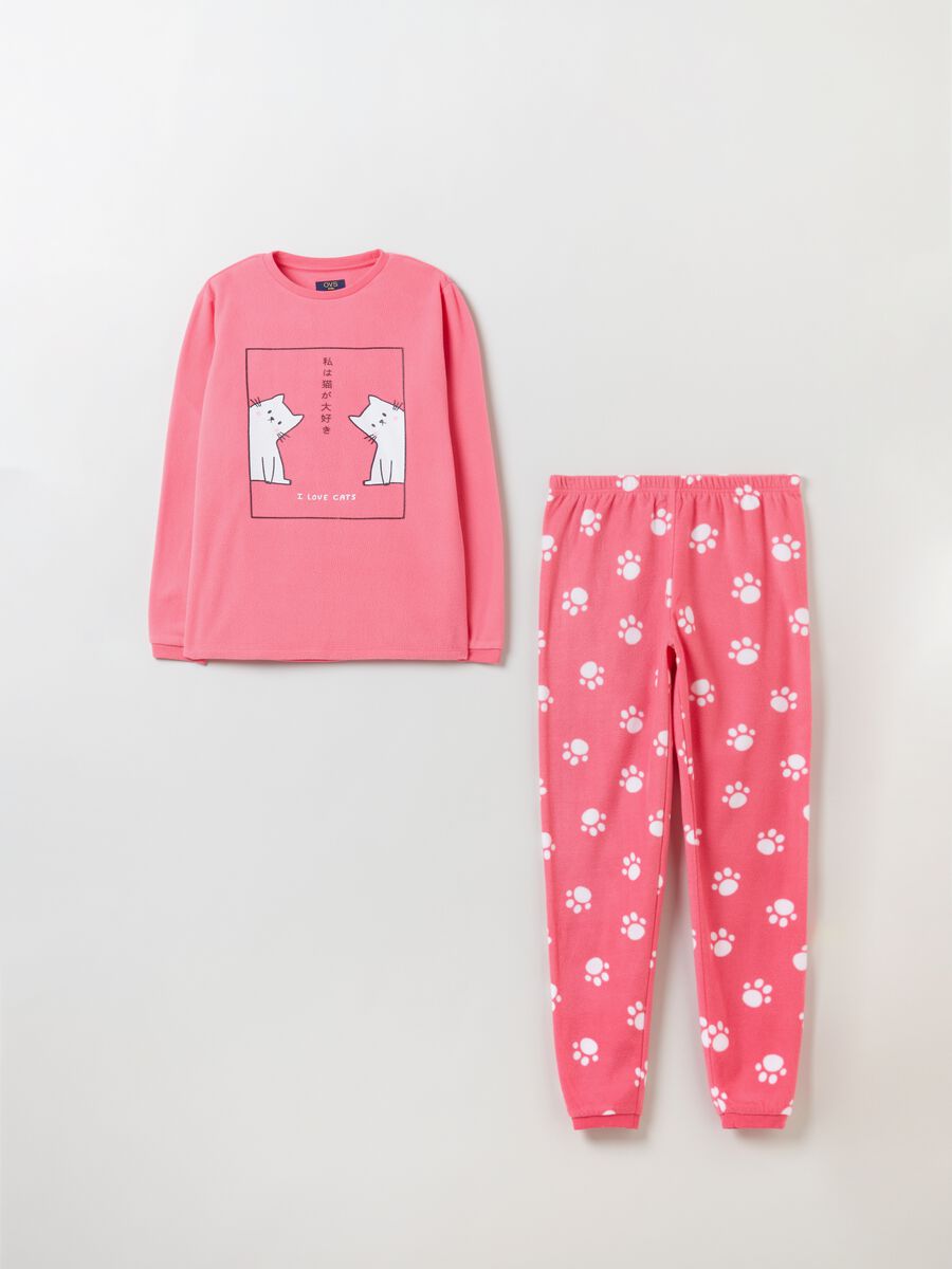 Fleece pyjamas with kittens and paws print_0