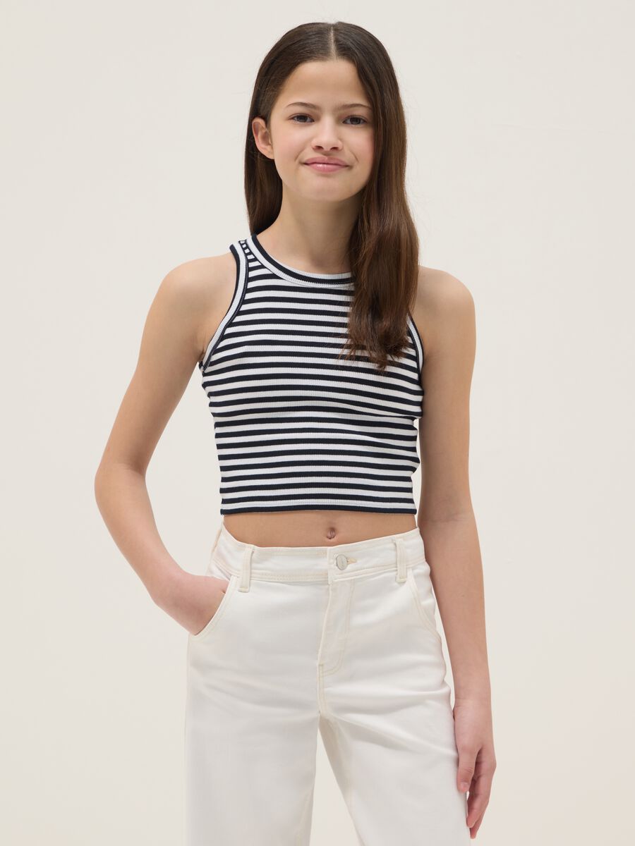 Girls' fitted multicolour striped stretch cotton vest_1