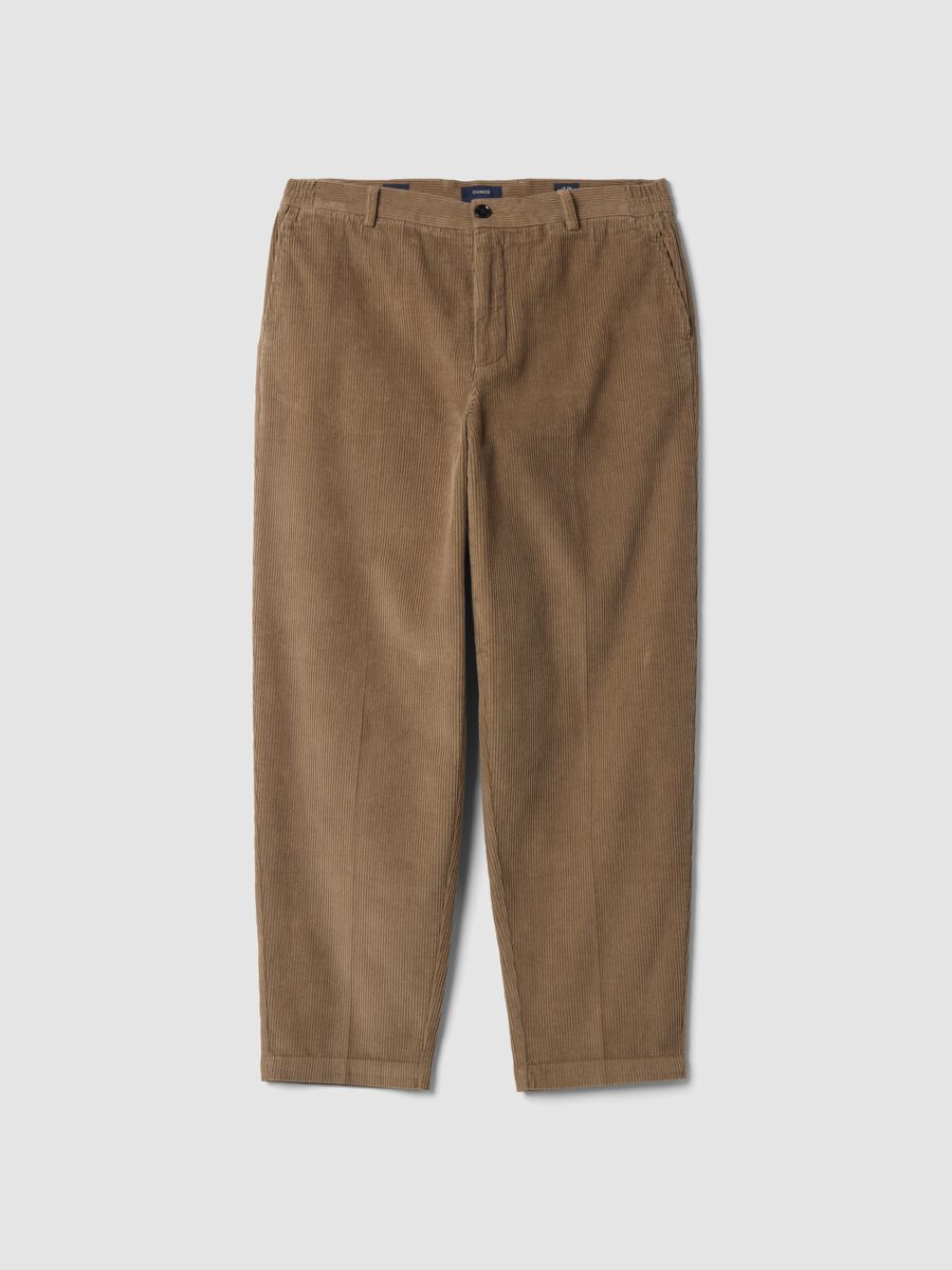 Pantaloni chino marroni in puro cotone a coste_0