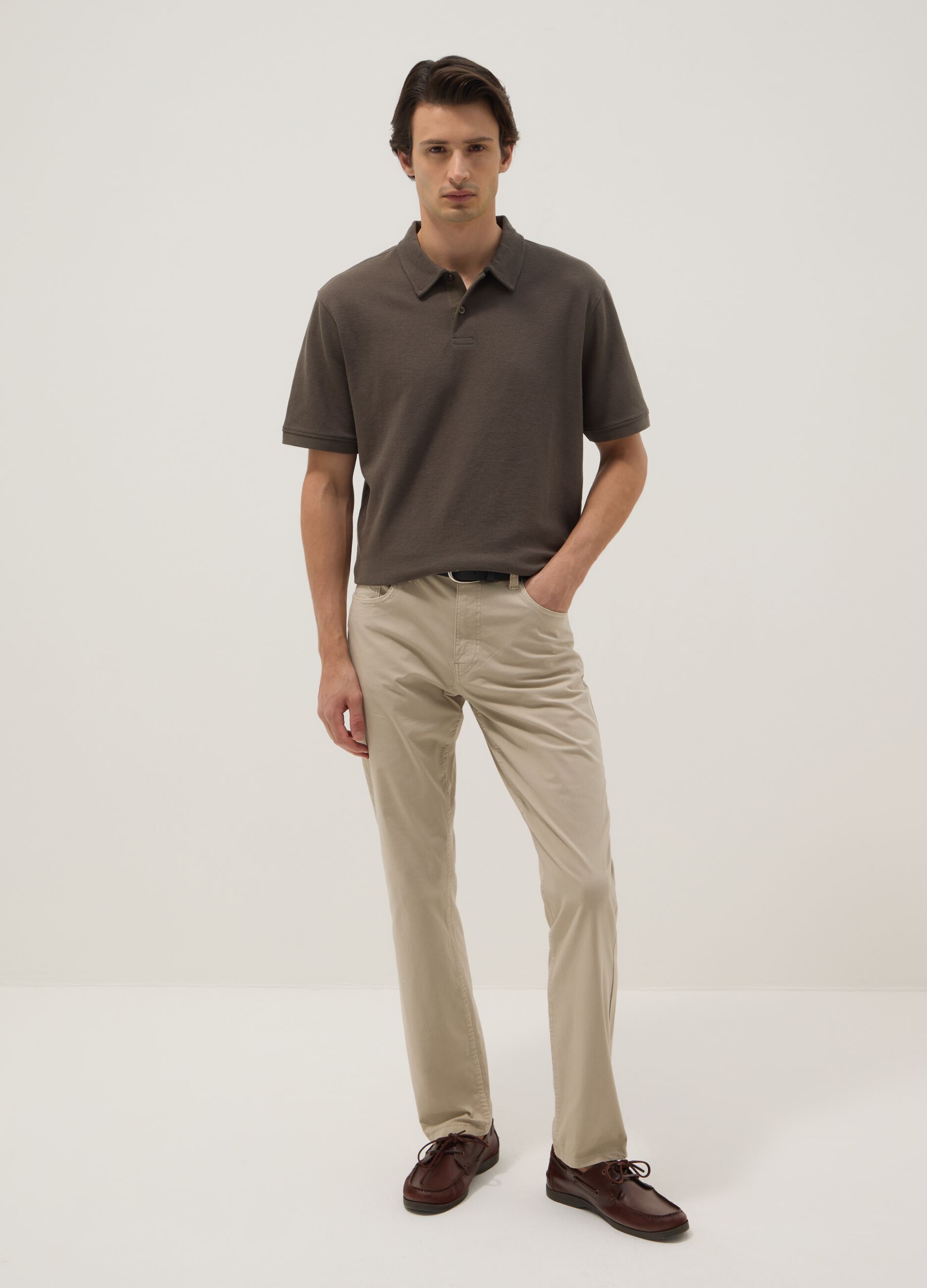 Slim fit beige stretch cotton trousers