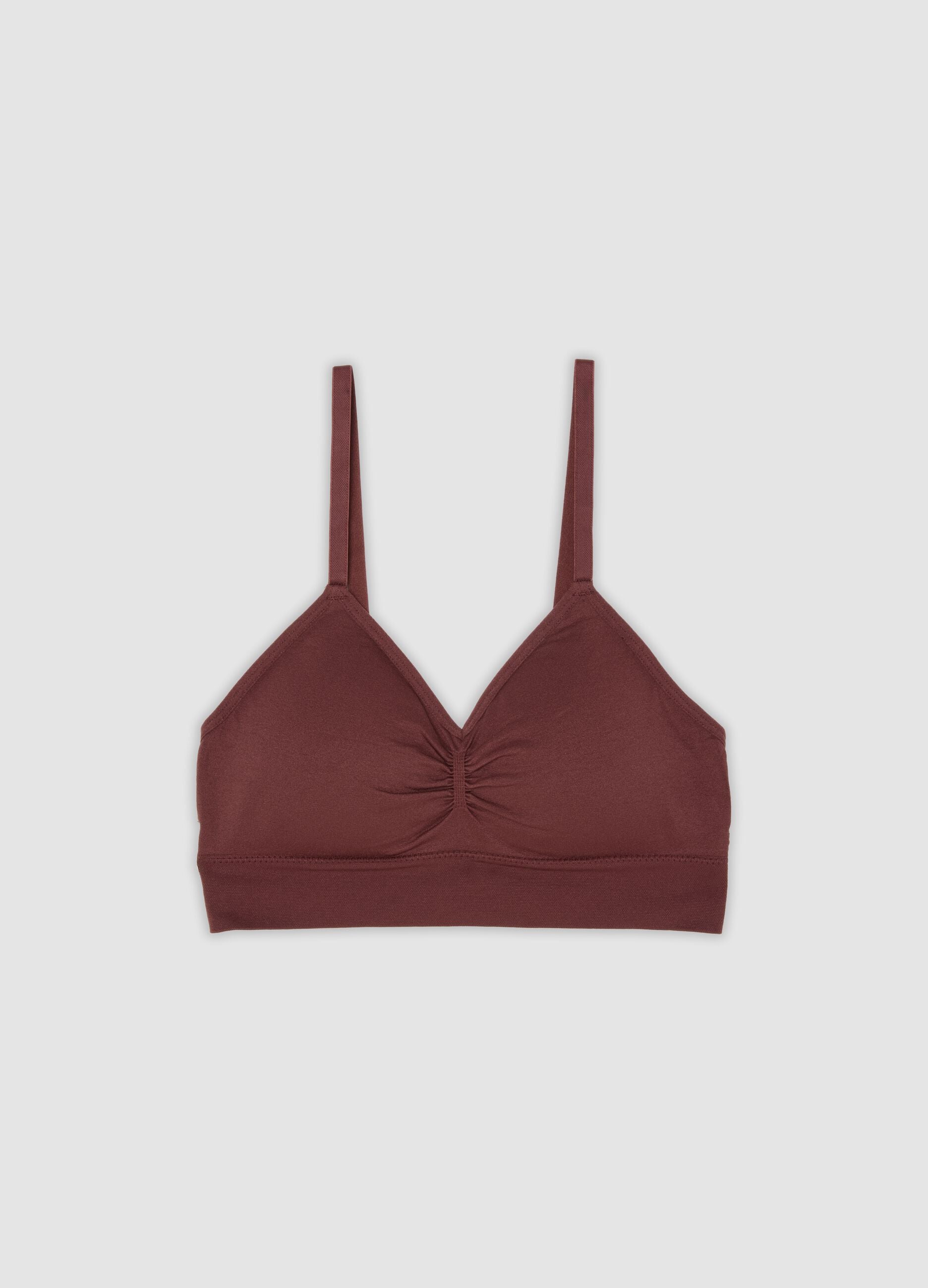 Brown stretch microfibre bralette bra with removable padding