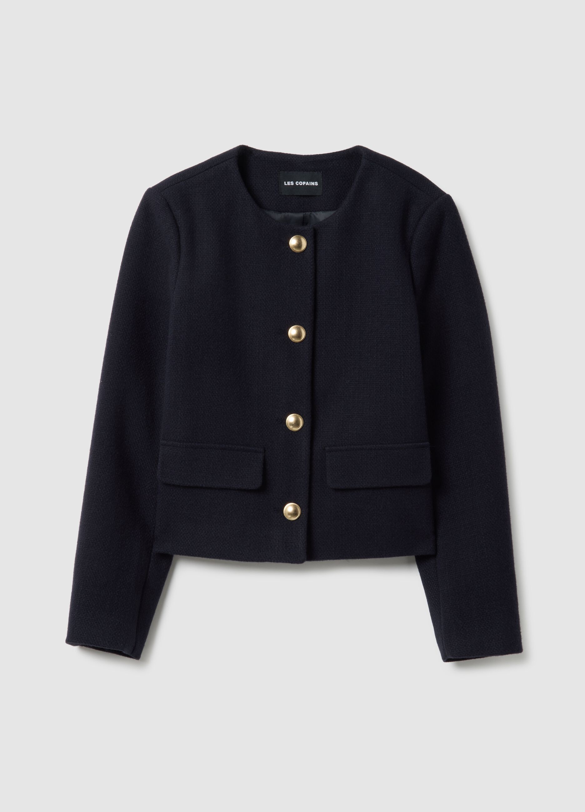 Blue viscose blend blazer in regular fit with gold buttons