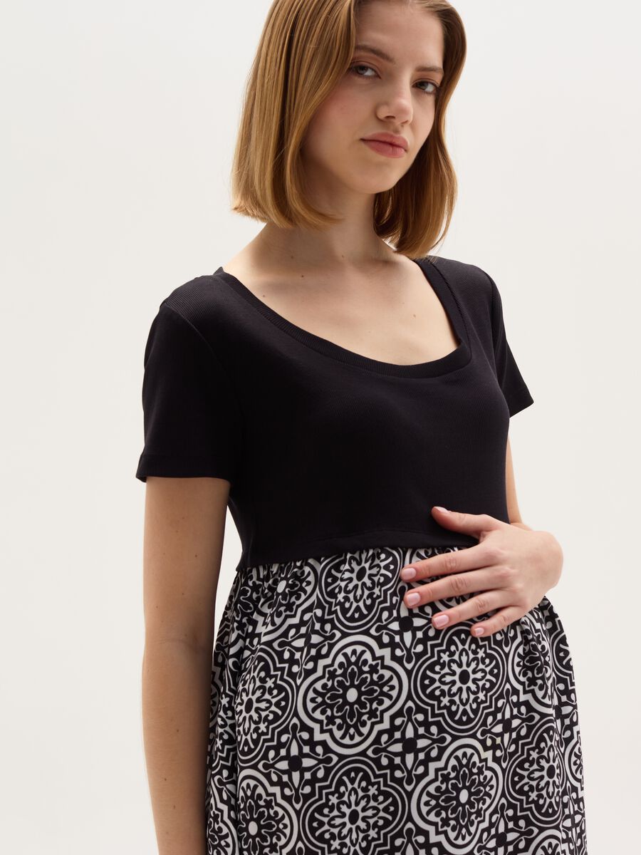 Long maternity dress with printed skirt_3