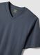 Blue pure cotton regular fit V-neck T-shirt_5