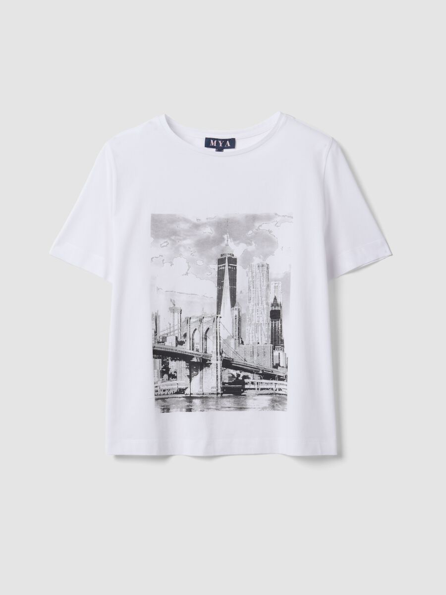 White pure cotton T-shirt with graphic print, regular fit_3