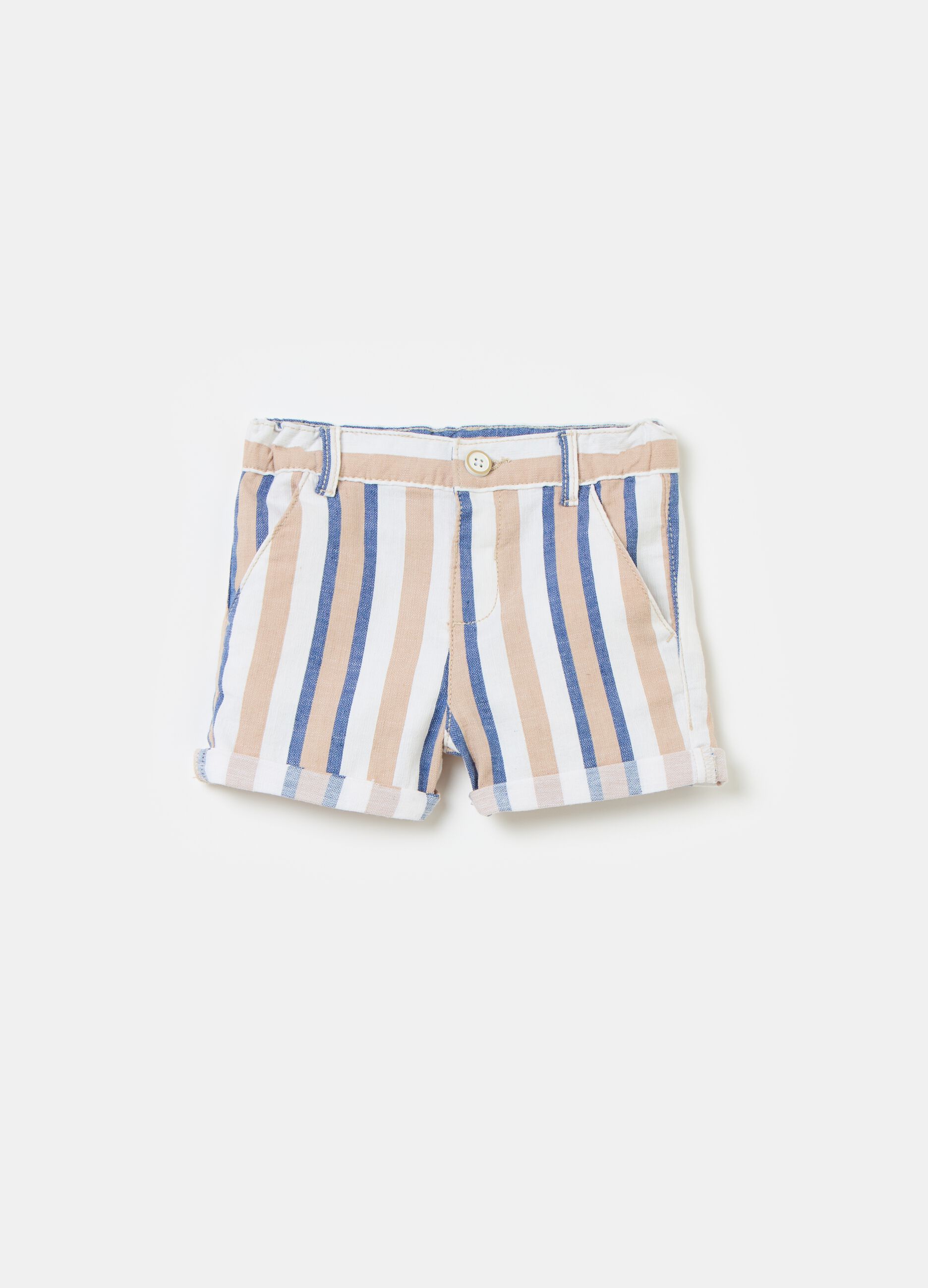 Striped linen and cotton Bermuda shorts