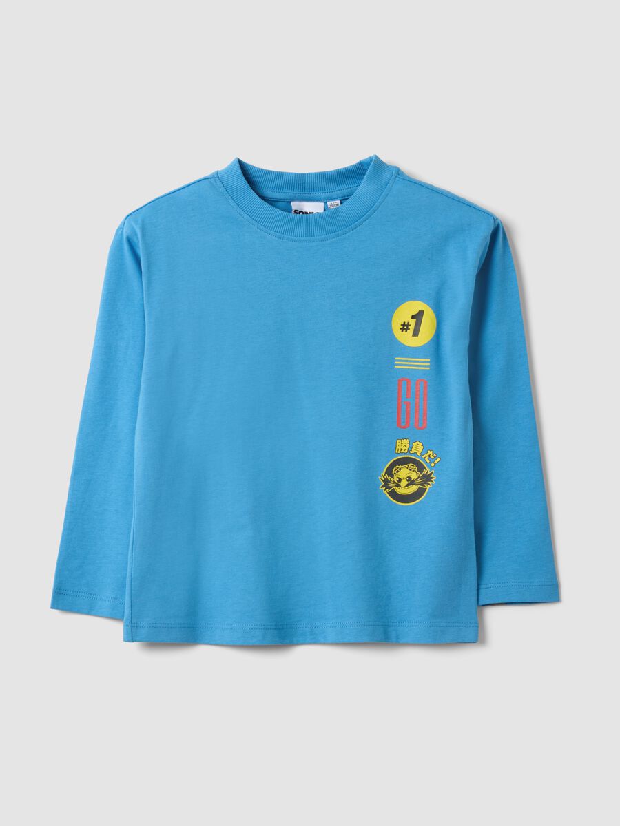 Blue pure cotton jersey T-shirt with crew neck and Sonic print_0
