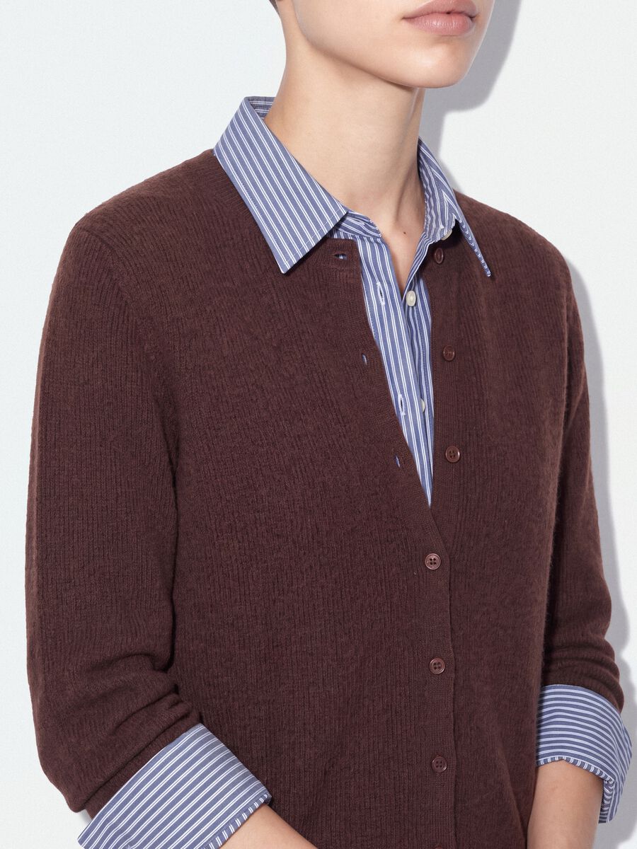 Brown crew-neck cardigan in lyocell and wool blend, oversized fit_2