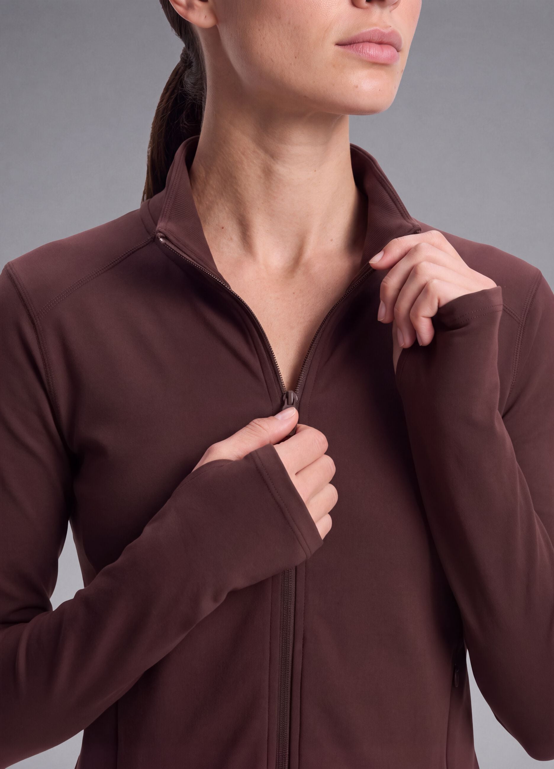 Brown fitted full-zip jacket in stretch fabric ALTAVIA STUDIO