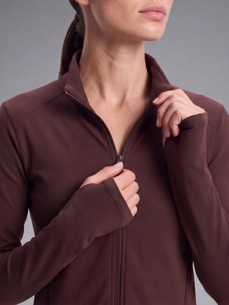 Casaco castanho full-zip fitted em tecido el&aacute;stico ALTAVIA STUDIO_2