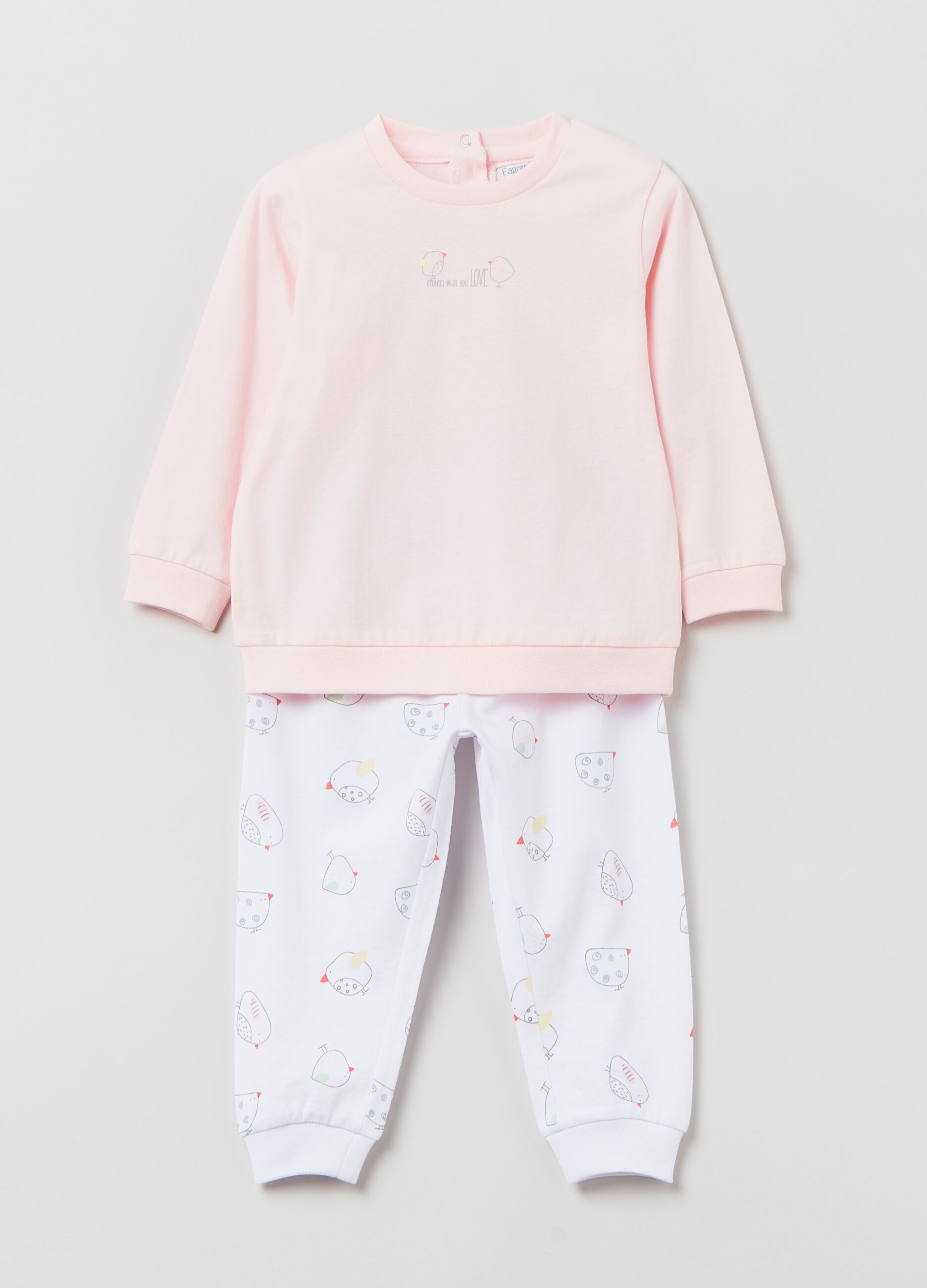 Pijama largo de algodón estampado pajaritos