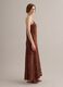 Vestido comprido castanho em crochet com decote em V, corte regular_2