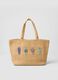Beige cotton-blend and paper-fabric beach bag with bead detailing_0