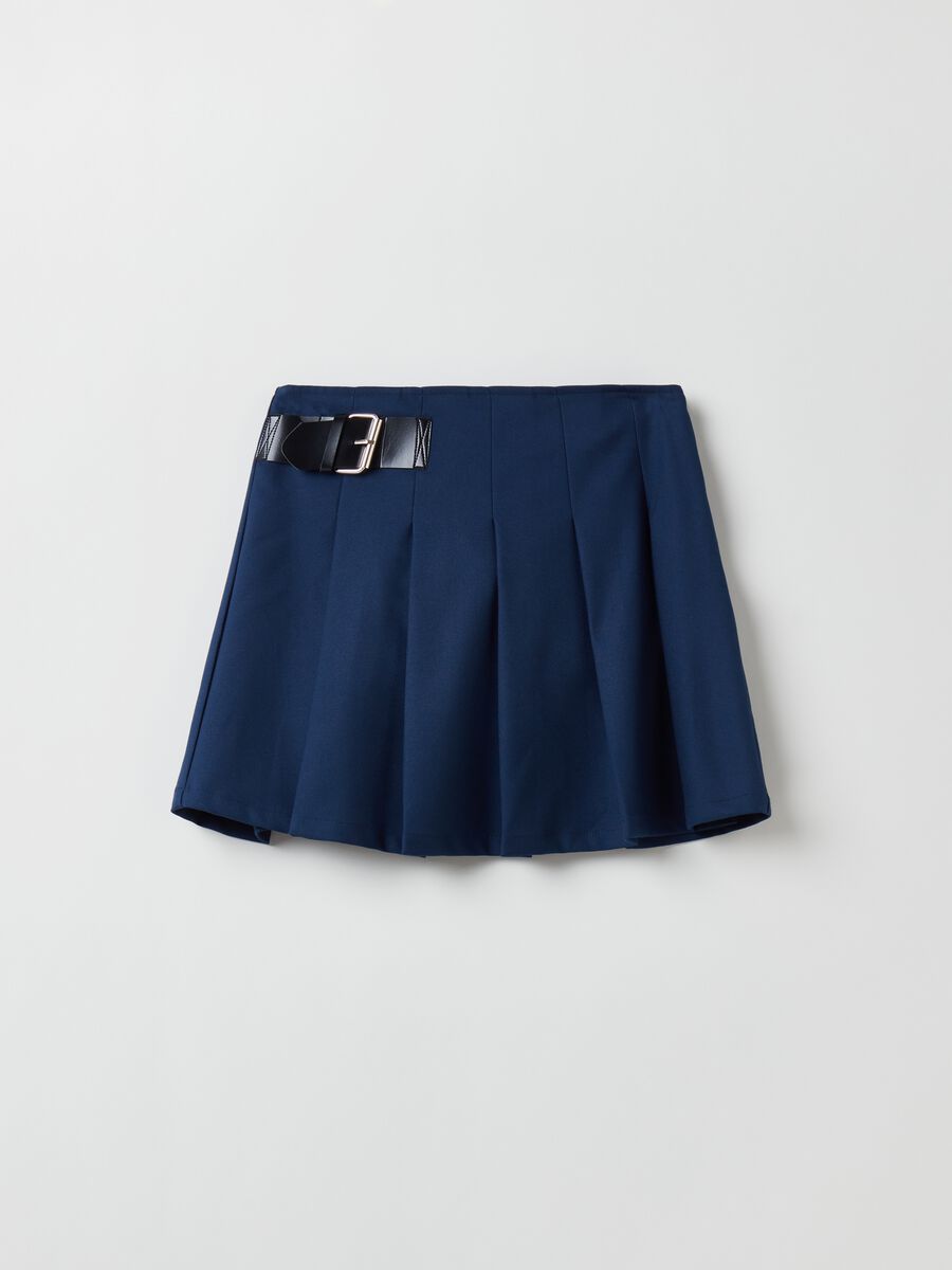 Pleated miniskirt with buckle_0