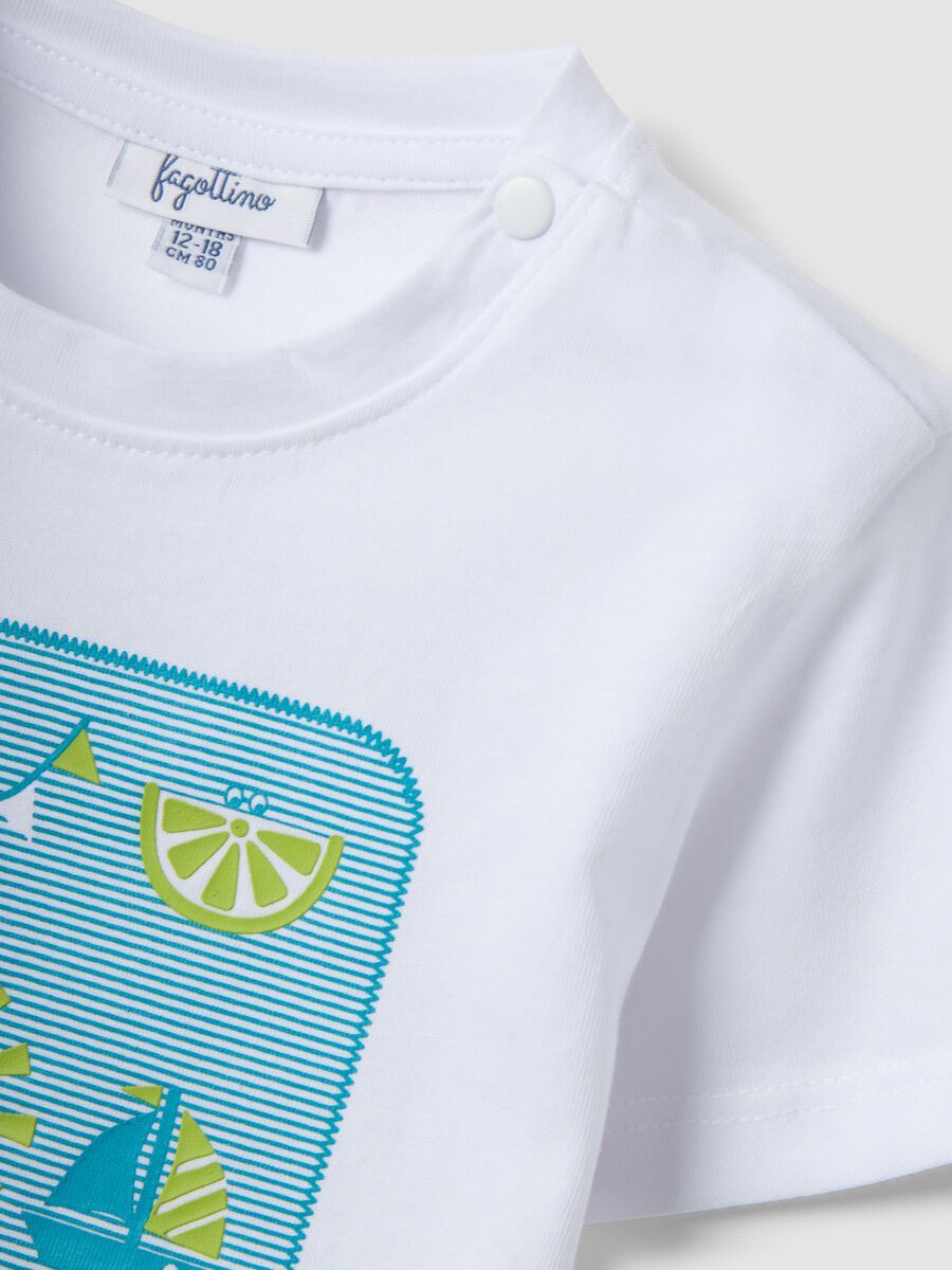 White pure cotton boys&rsquo; T-shirt, regular fit, with nautical print_3