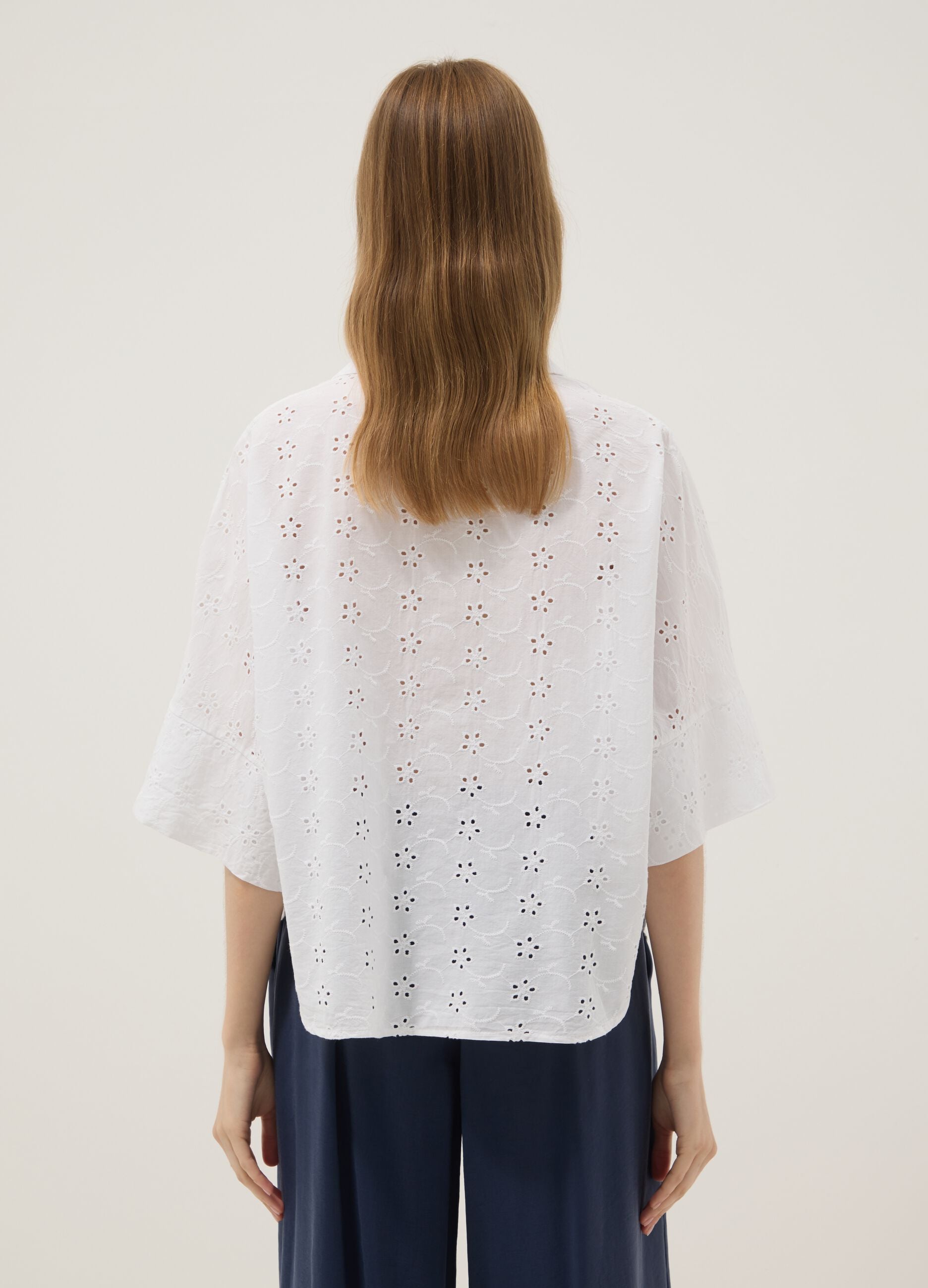 White broderie cotton shirt, regular fit