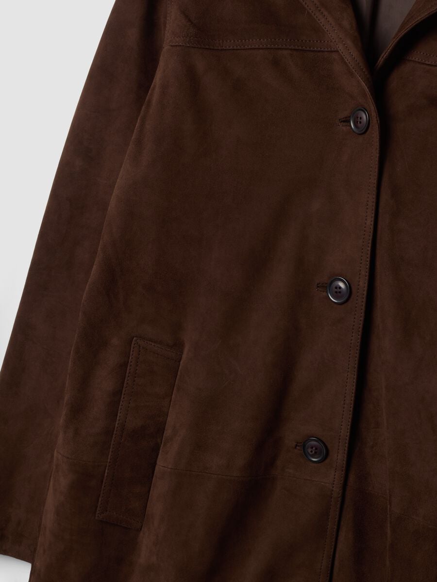 Long brown regular-fit genuine leather coat_5