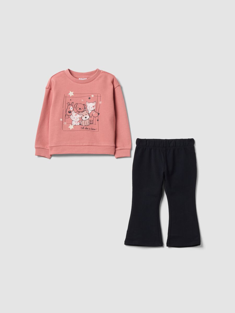 Multicolour pure cotton set with animal-print sweatshirt for baby girl_0