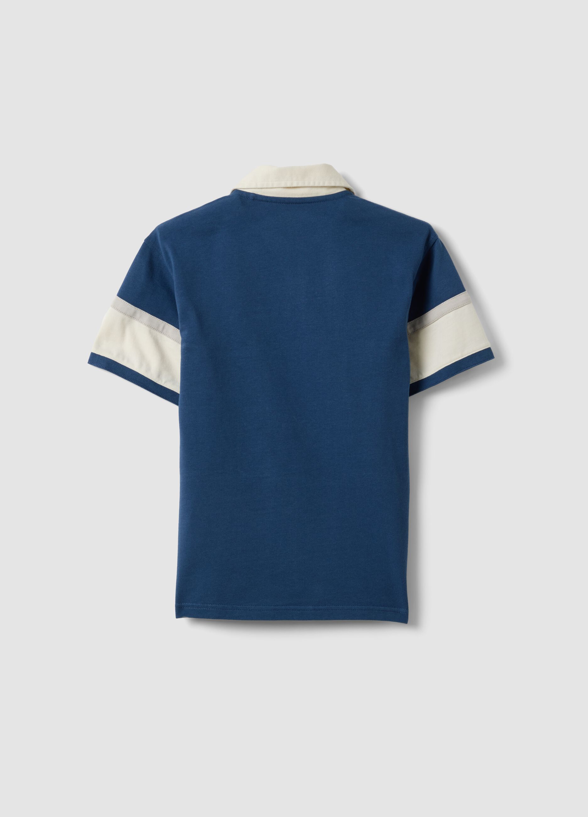 Blue pure cotton short-sleeve polo shirt