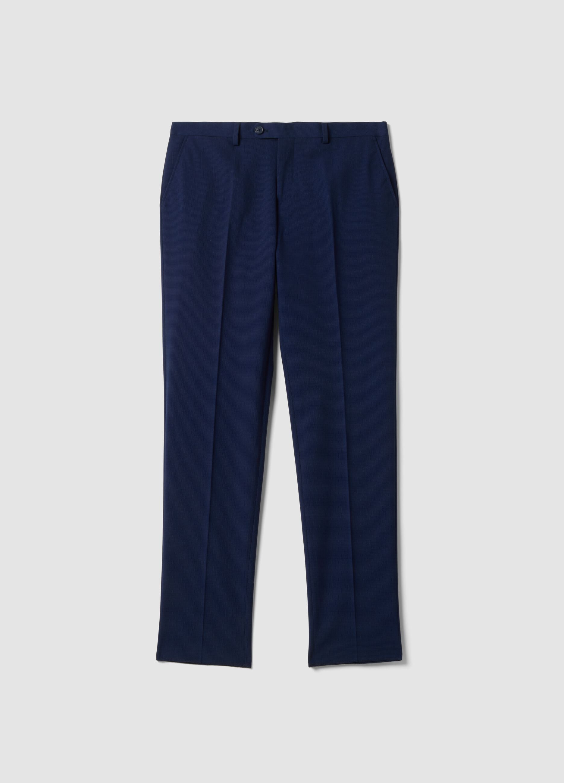 Blue slim-fit formal trousers in stretch viscose