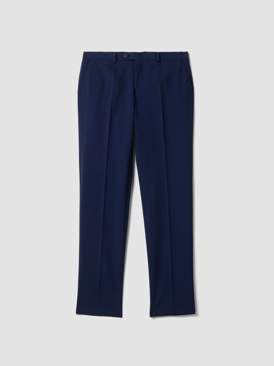 Blue slim-fit formal trousers in stretch viscose_0