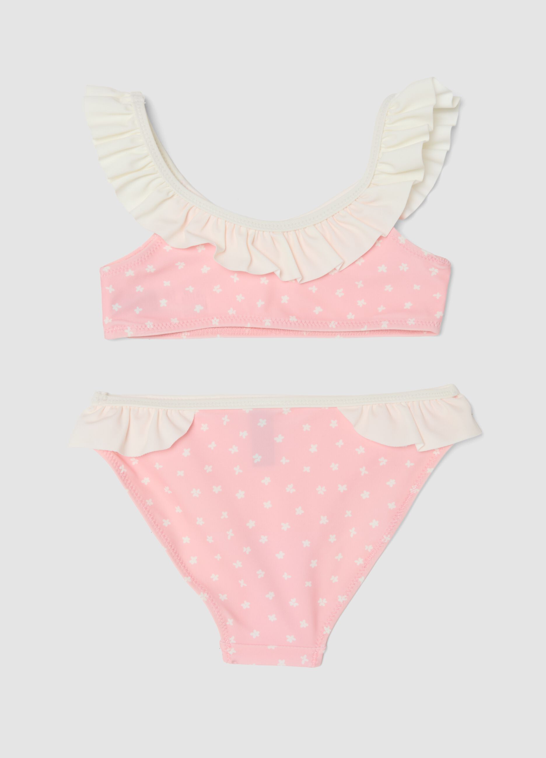 Pink stretch bikini with ruffles