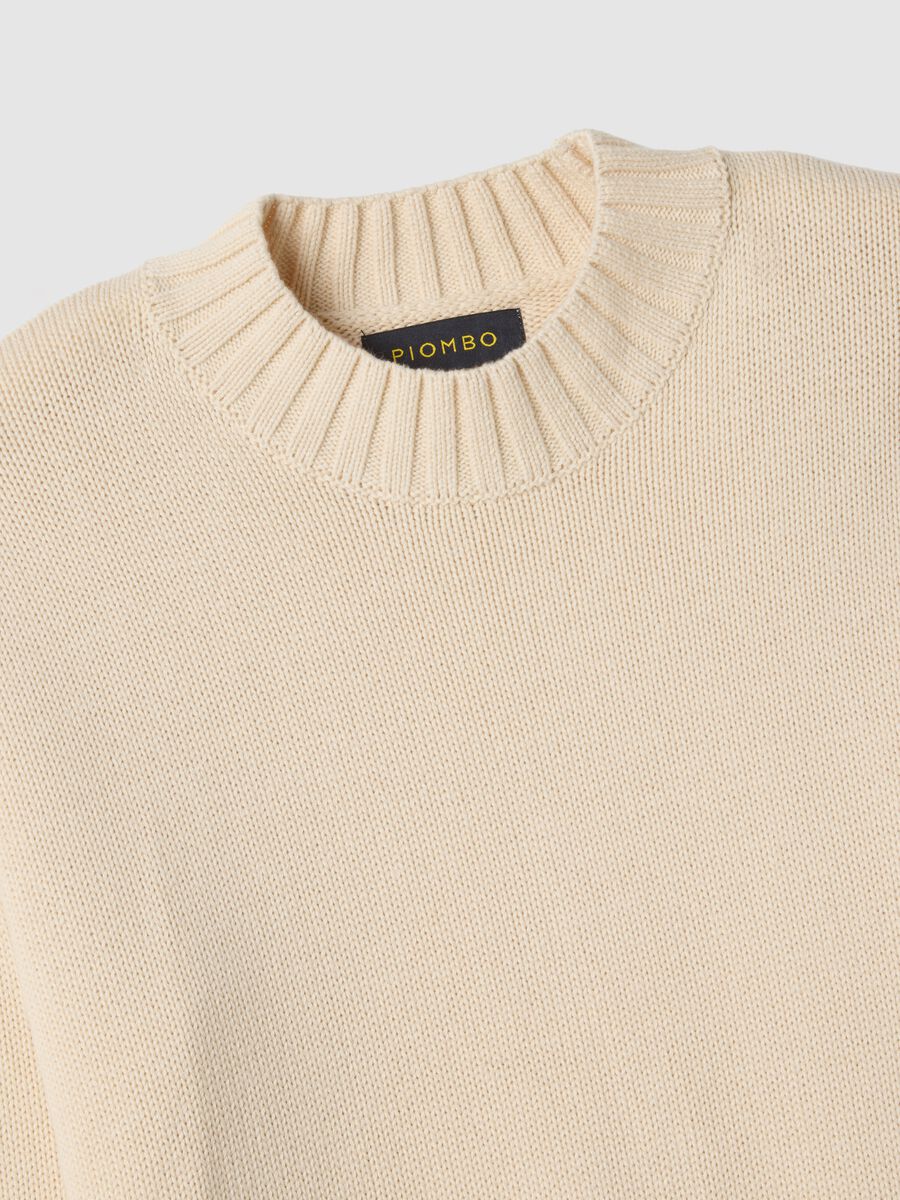 Beige crew neck pullover in pure cotton regular fit_1